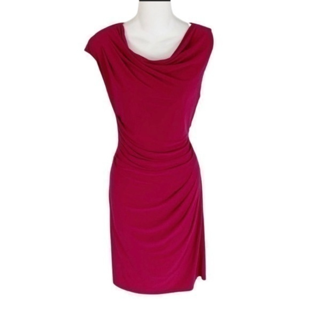 Adrianna Papell deep pink jersey cowl neck dress